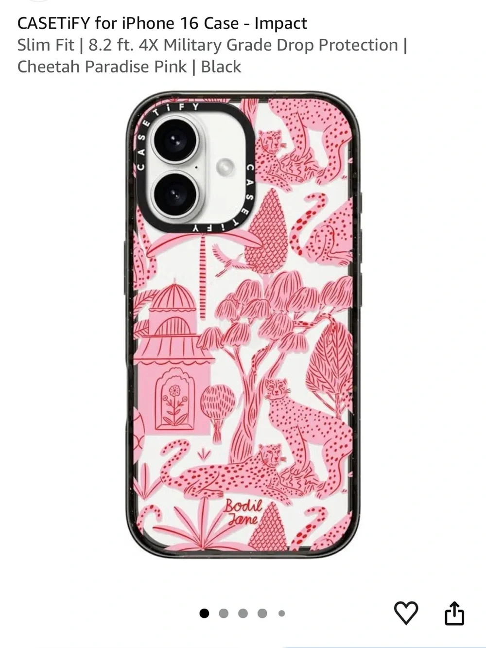 Casetify Black Phone Case with Pink Jungle Illustration